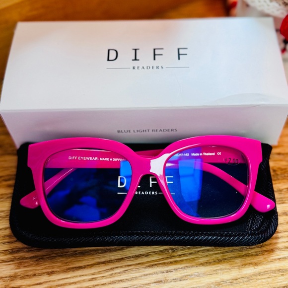 DIFF Ava Bubblegum Pink Blue Light Readers - Square Chunky Lightweight Frame 2.0 - Picture 2 of 10